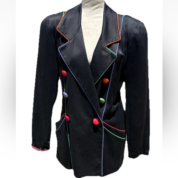 Colorful Button Black Women's Jacket - Picture 1 of 12
